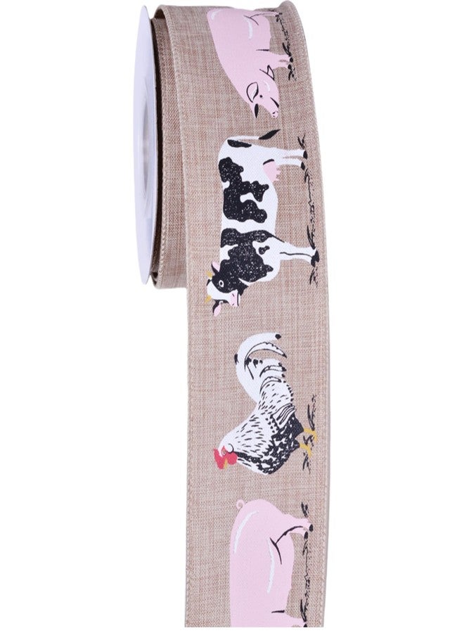 Meseey Farmhouse Animal Print Ribbon, 10 Yards, Highland Cow Pig Chicken Design, for Wreath Making and Crafts (Farm Animal 2 roll) - Image 3